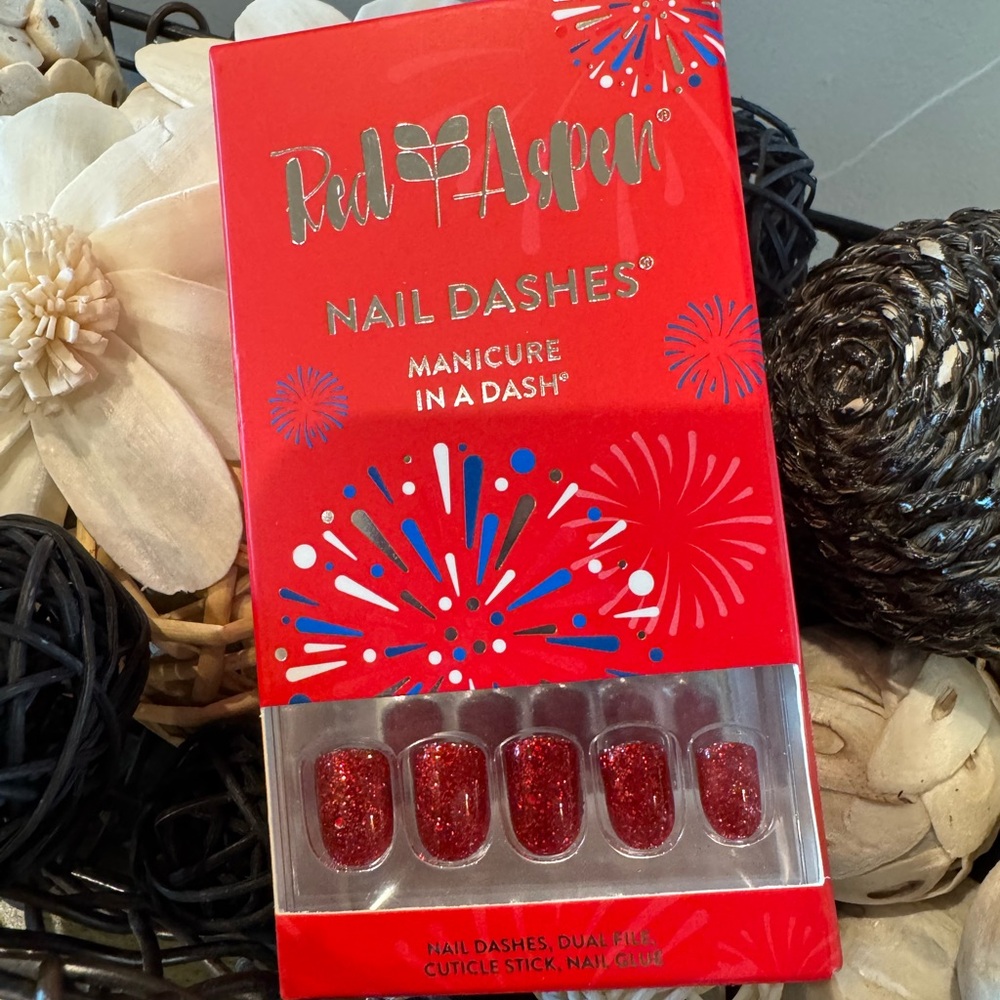 Red Aspen Nail Dashes “Red Glitter, Avalon”